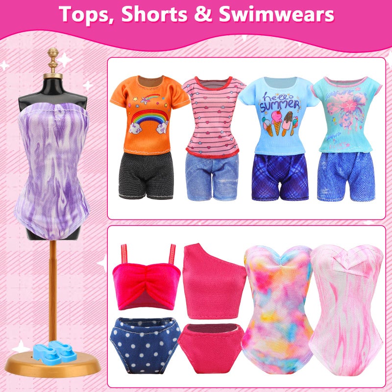 ENOCHT 80 PCS Doll Clothes and Accessories 5 Wedding Gowns 9 Fashion Dresses 3 Tops 3 Pants 1 Evening Dresses 2 Swimsuits Bikini 20 Hangers 18 Shoes and 22 Accessories Toys for 11.5 inch Doll - Image 5
